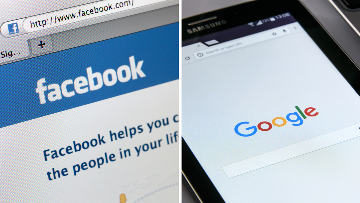 Facebook and Google homepages on a cell phone